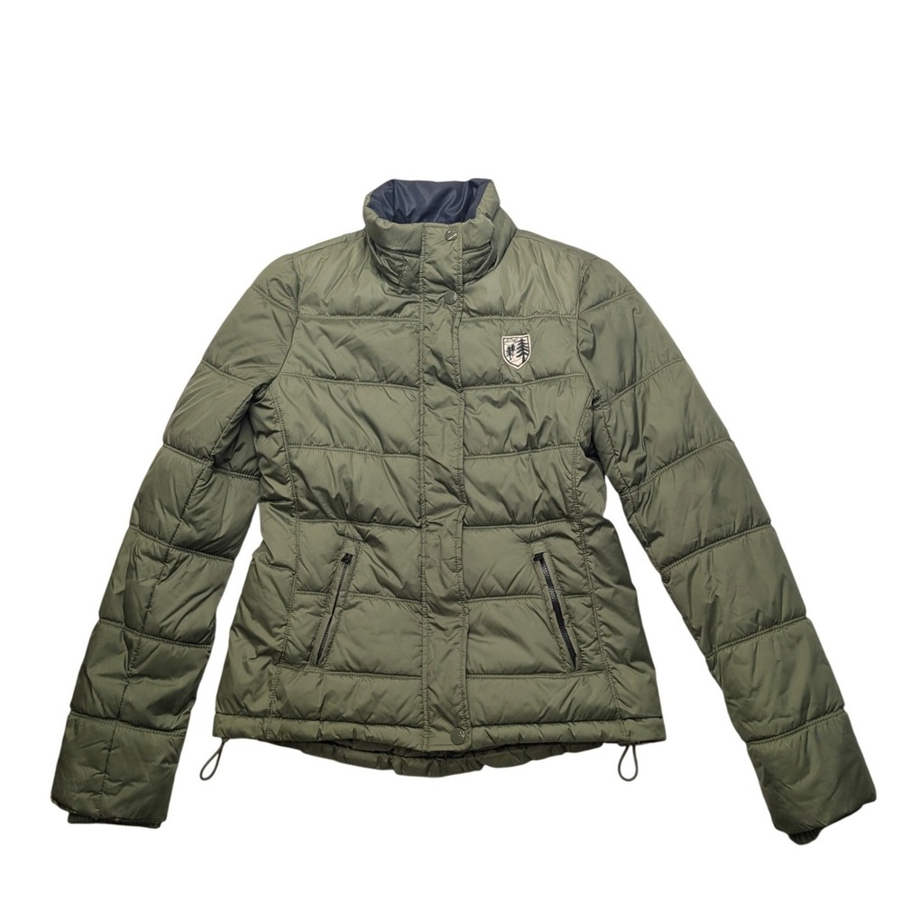 American Eagle Puffer Jacket Womens Small Olive Green Quilted Full Zip Coat